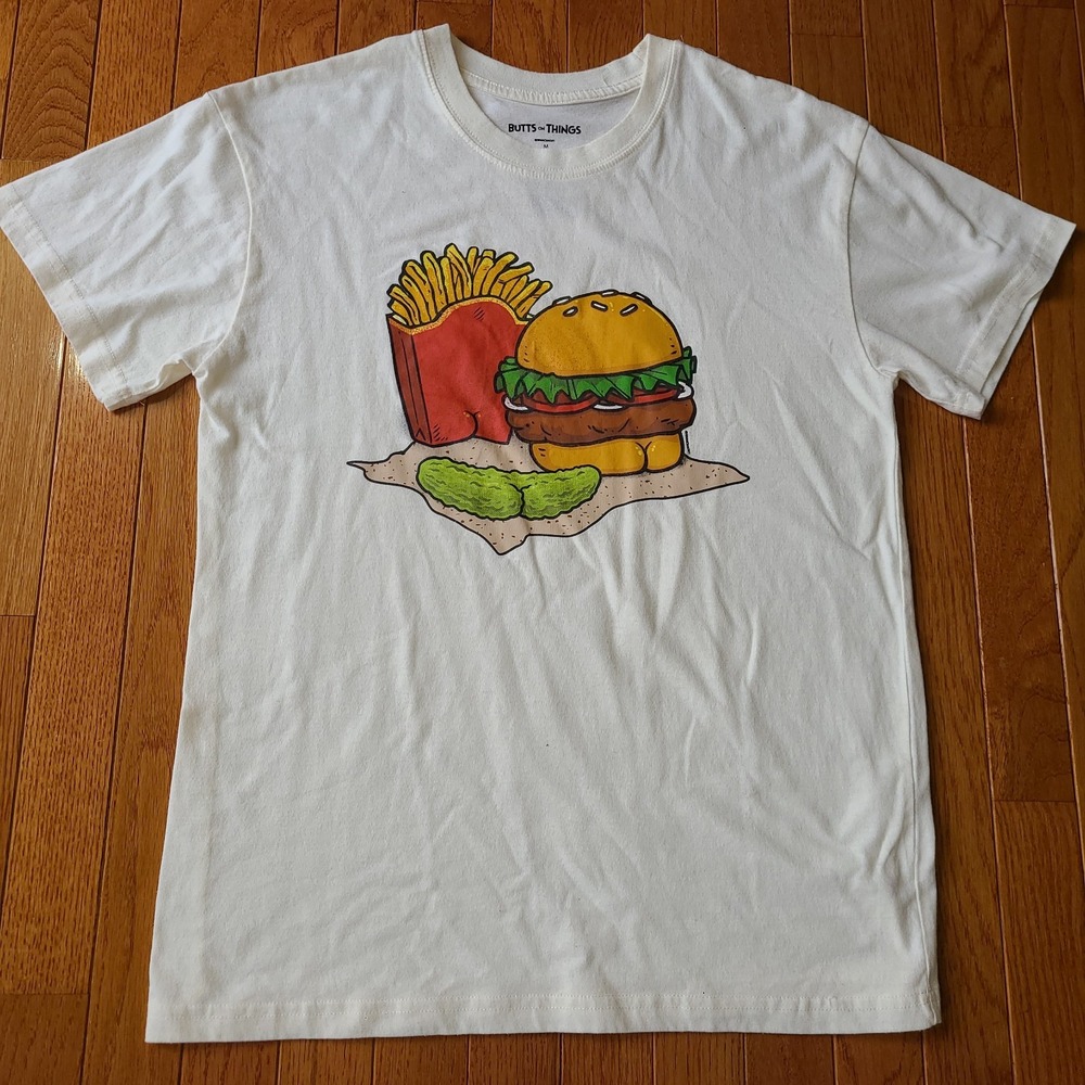 Butts On Things Brian Cook Art Funny Graphic T Shirt Burger Fries Butts Cream